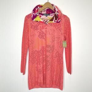 Title Nine Amphib Tunic Dress Womens XS Coral Pink Layered Hooded Top